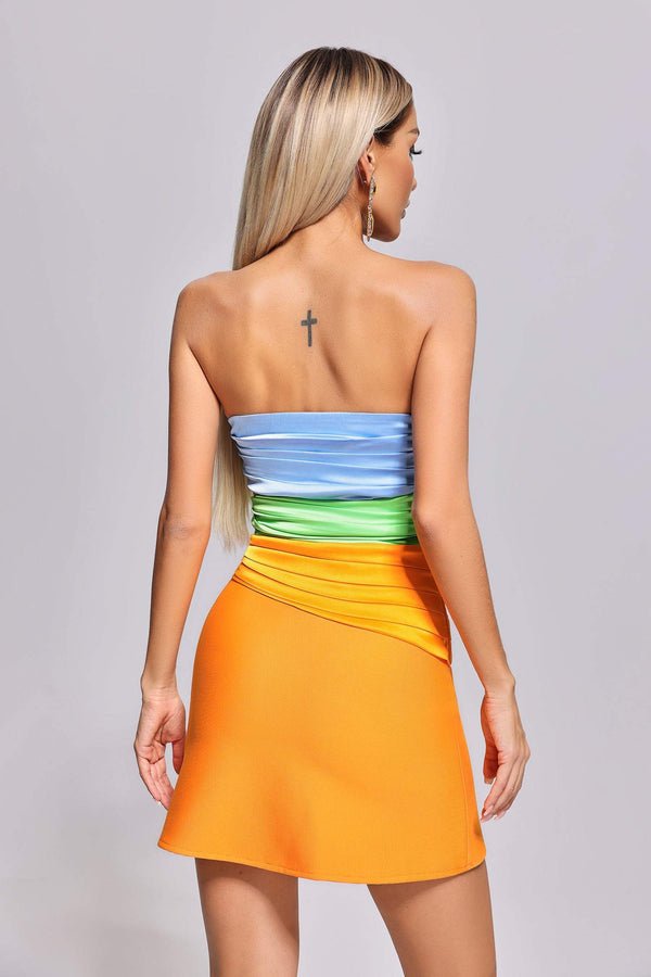 Tawni Colorful Cutout 3D Flower Detail Strapless Mini Dress