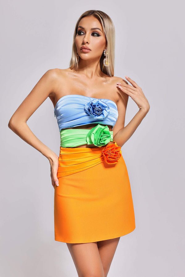 Tawni Colorful Cutout 3D Flower Detail Strapless Mini Dress