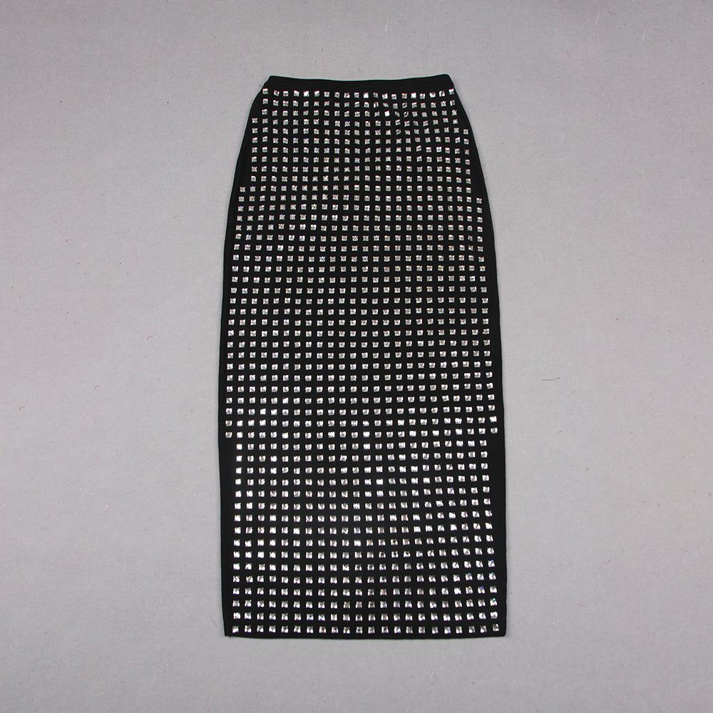 Waverly Rhinestone Crystal Black Midi Skirt - Ever Chic Fashions