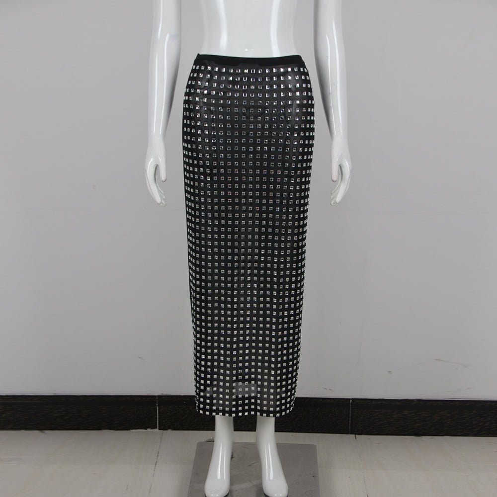 Waverly Rhinestone Crystal Black Midi Skirt - Ever Chic Fashions