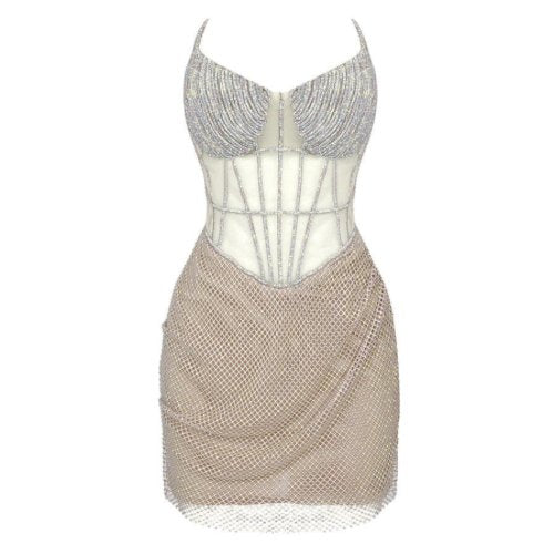 Willa Rhinestone Mesh Strapless Mini Dress - Ever Chic Fashions
