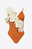 Flower Shoulder Contrast One-Piece Swimsuit