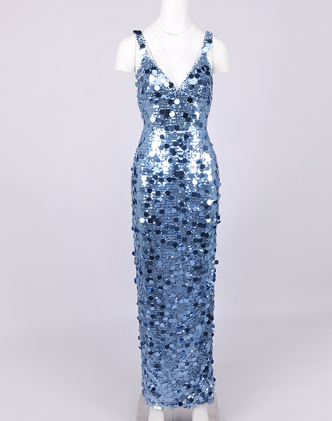 Mirella Ice Blue Sequin Maxi Dress
