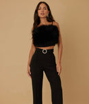 Minda Faux Fur Crop Top and Pant Set