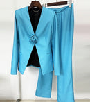 Minda Teal Rose Detail Blazer and Pant