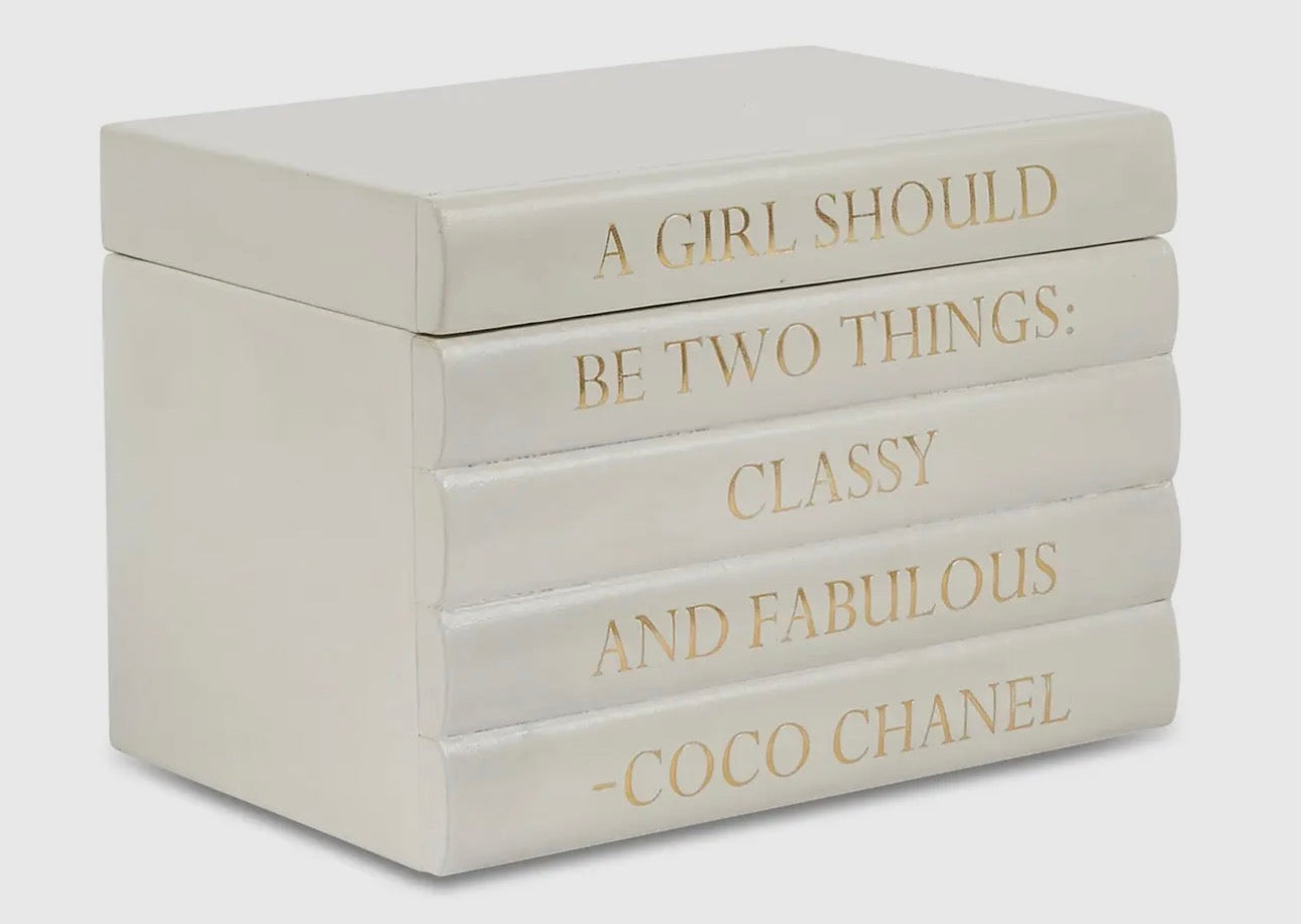 White Leather Bound Box with Chanel Quote