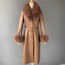 Marise Leather Midi Trench with Fox Fur Collar and Wrist Cuffs