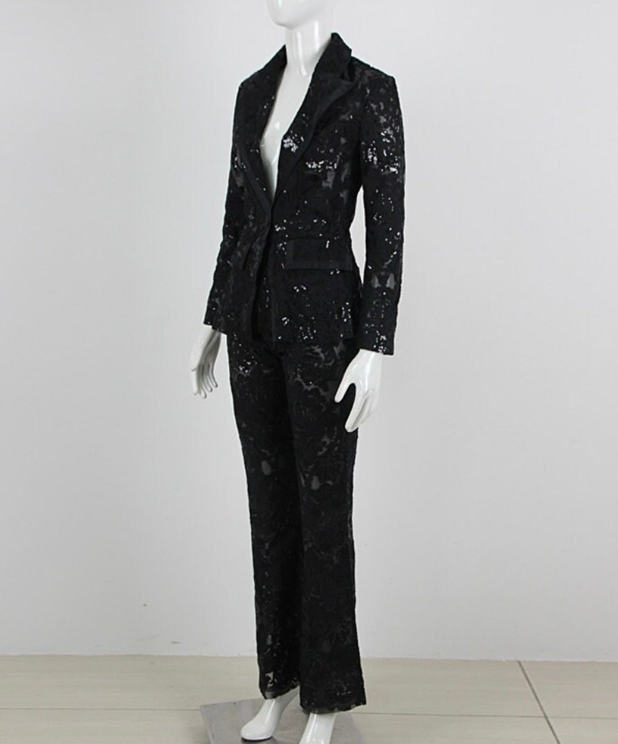 Sutton Lace and Sequin Blazer and Pant Set