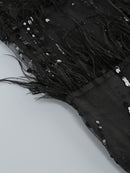Paloma Black Strapless Sequin Feather Midi Dress