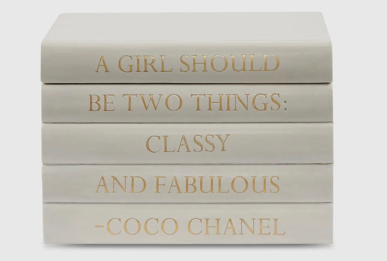 White Leather Bound Box with Chanel Quote