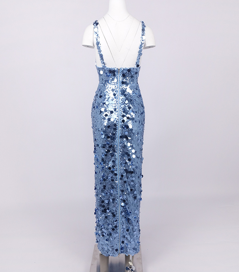 Mirella Ice Blue Sequin Maxi Dress