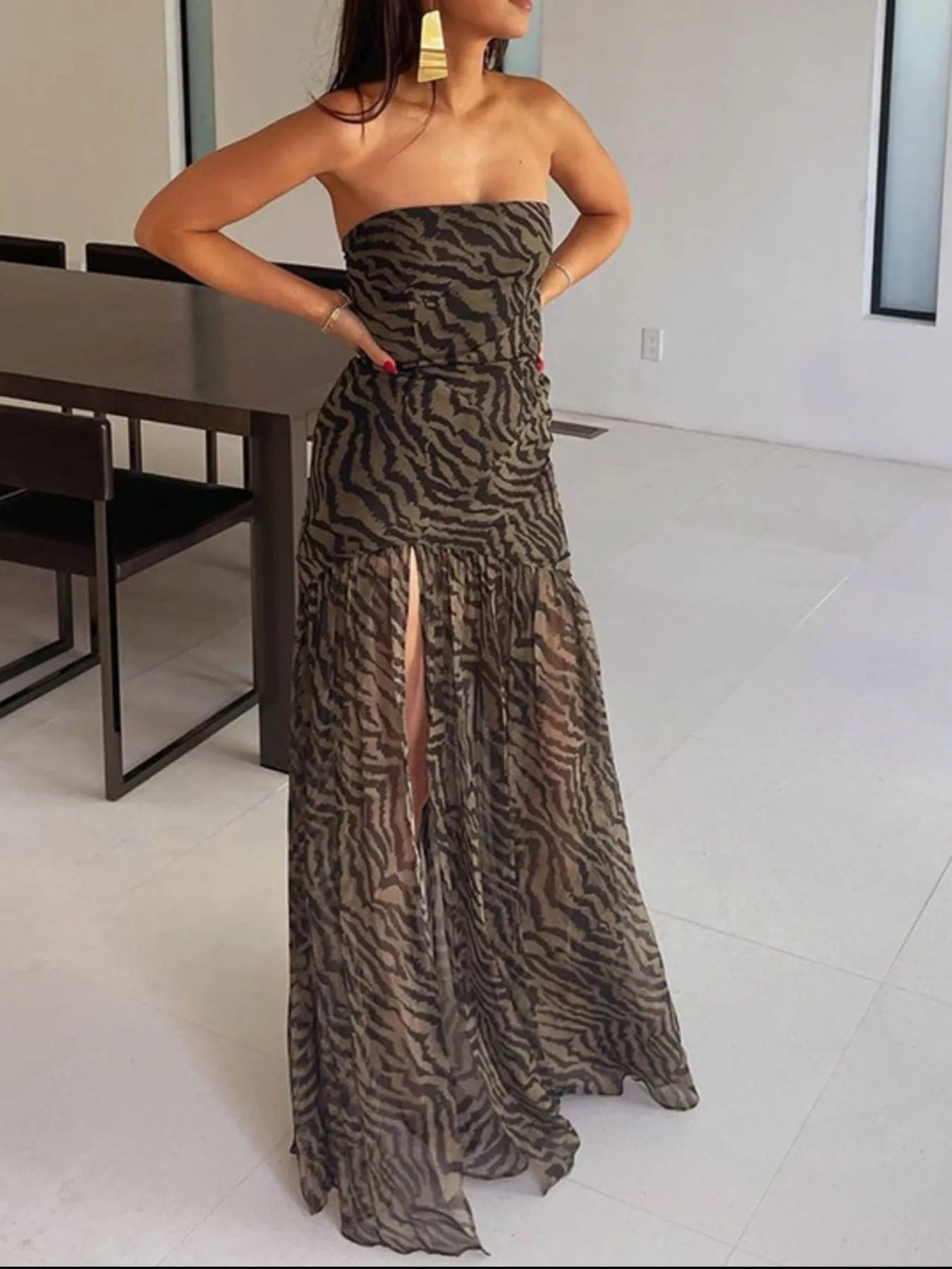 Billie Zebra Print Maxi Dress with Side Slit
