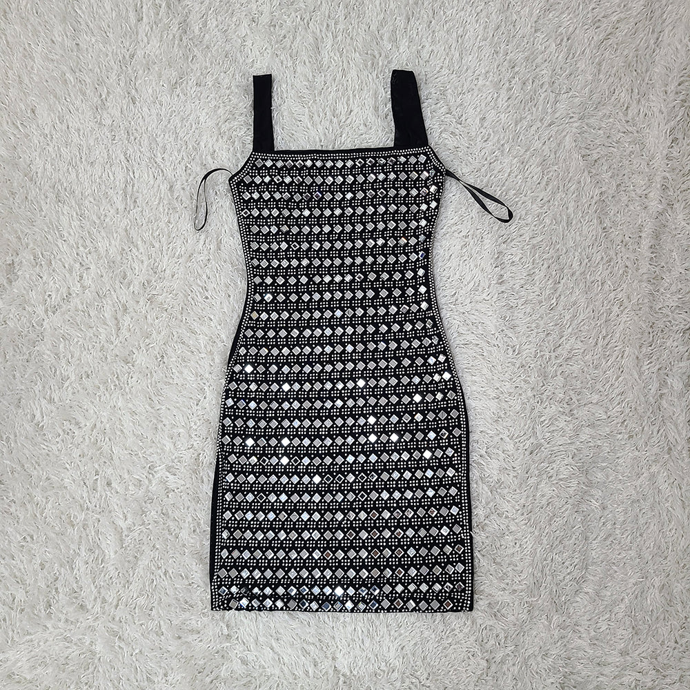 Jalina Black and Silver Crystal Embellished Sleevless Mini Dress