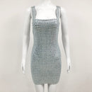 Aniah Silver Gray Crystal Embellished Sleeveless Mini Dress