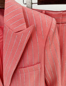 Lita Salmon Rhinestone Pinstripe Blazer and Pant Set