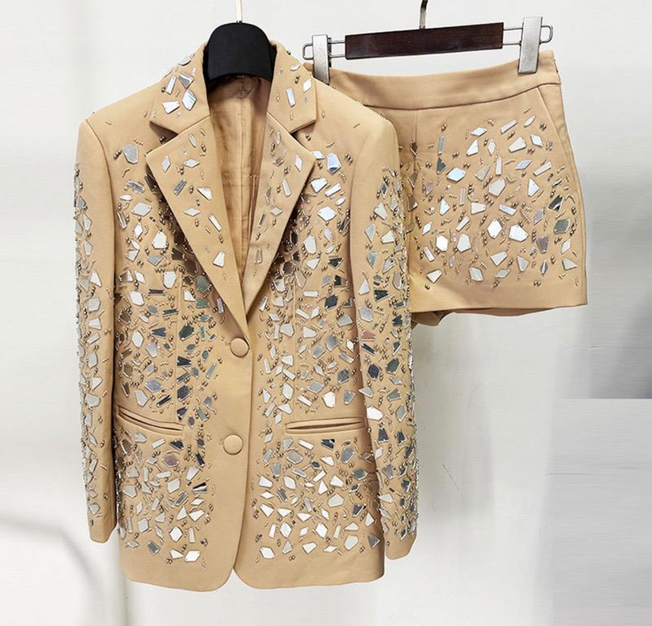 Thora Mirror Embellished Blazer and Short Set