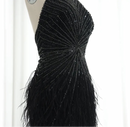 Felisa Bead and Feather Embellished Halter Gown