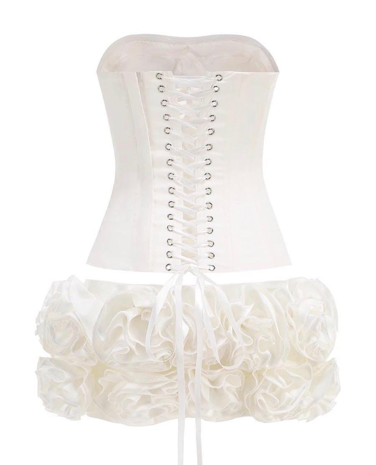 Mariah Lace Up Corset Floral Ruffle Mini Skirt Set
