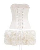 Mariah Lace Up Corset Floral Ruffle Mini Skirt Set
