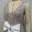 Irella Sleeveless Sequin Pattern Deep V White Bow Appliqué Maxi Dress