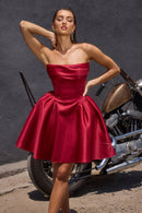 Thalia Strapless Pleated Bodice Full Aline Mini Dress