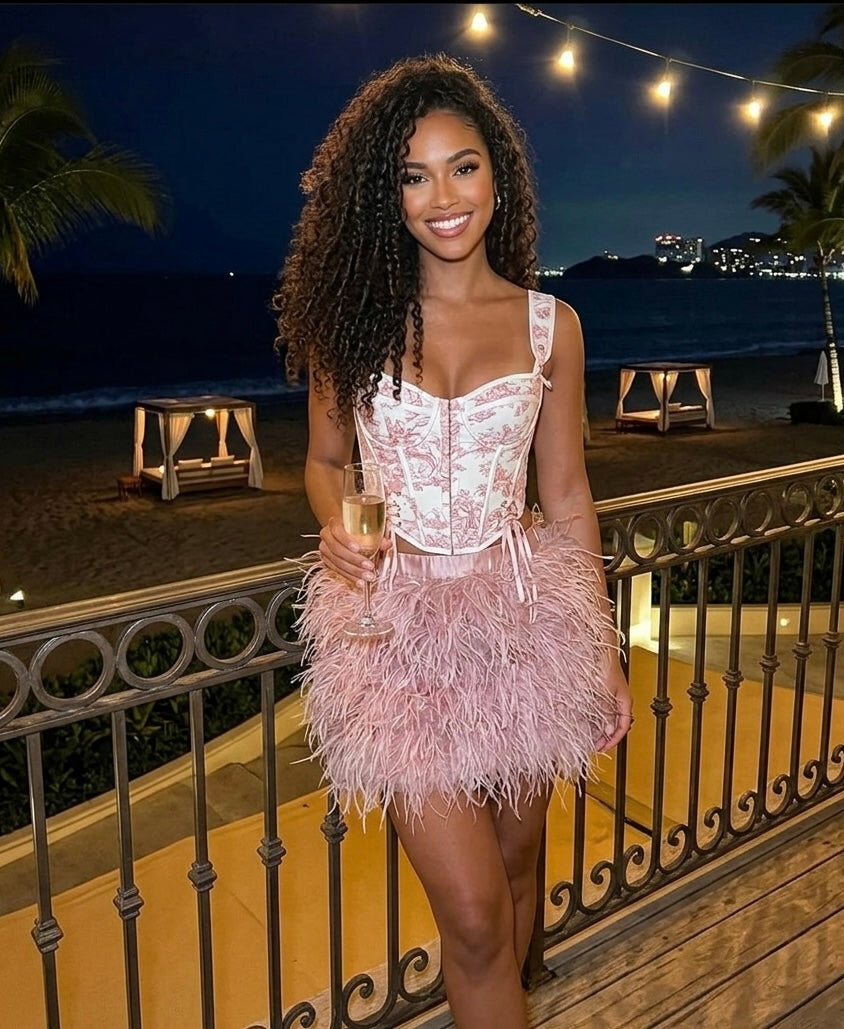 feather skirt mini dress Fun, Flirty Mini Dress with Sequins and Feather Skirt Lotus Threads Bridal