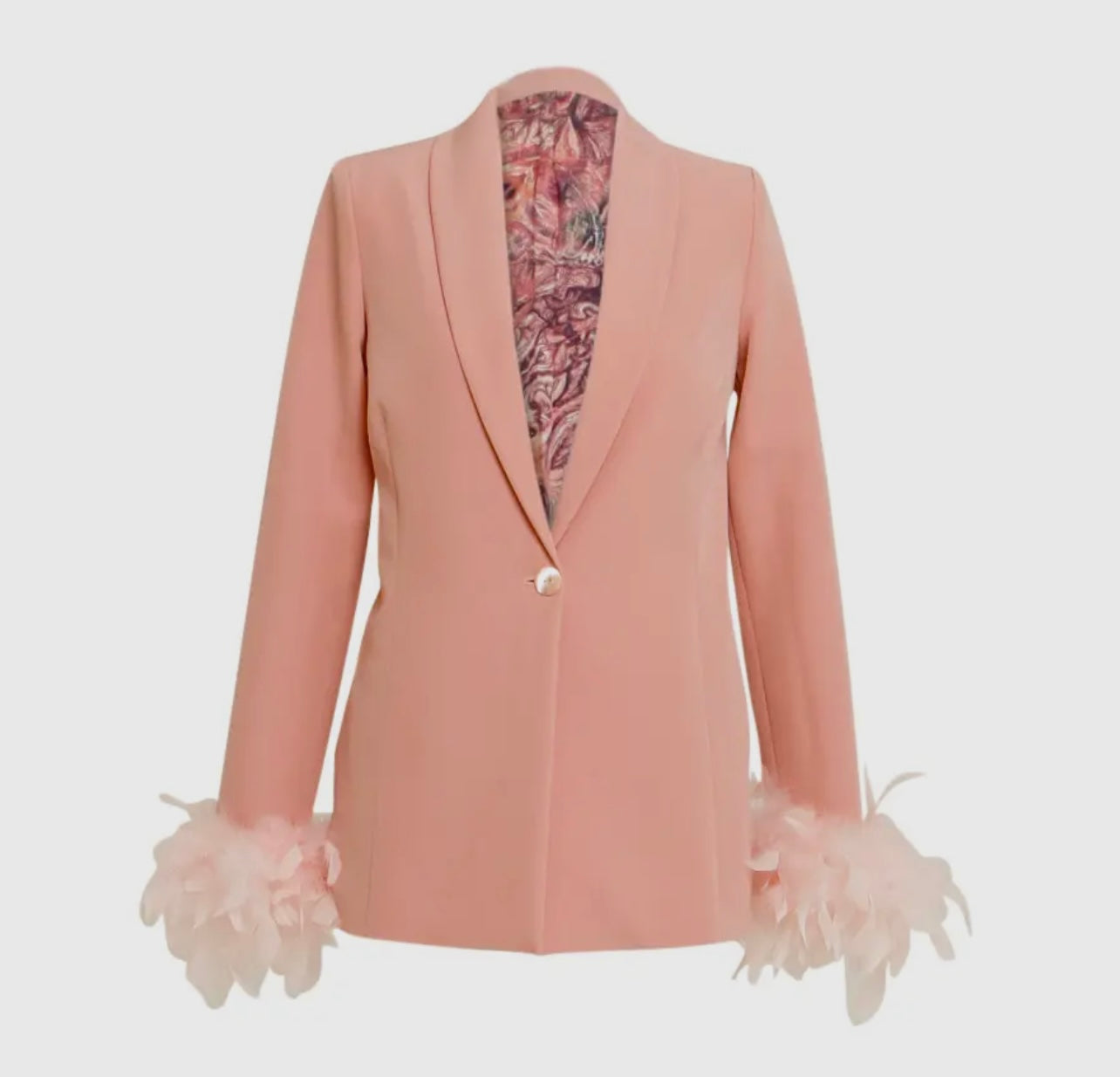 Alessia Crepe Feather Trim Blazer Pant Suit