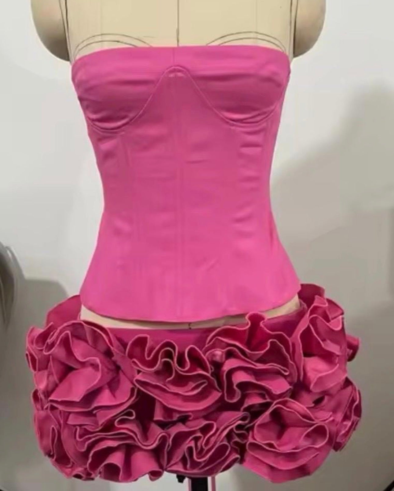 Mariah Lace Up Corset Floral Ruffle Mini Skirt Set