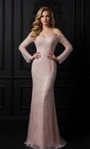 Erina Long Sleeve Off Shoulder Pearl and Bead Embellished Gown