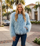 Belina Mongolian Fur Waist Length Coat (No Collar)