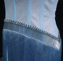 Marjan Blue Crystal Bead Embellished Corset Long Fringe Gown