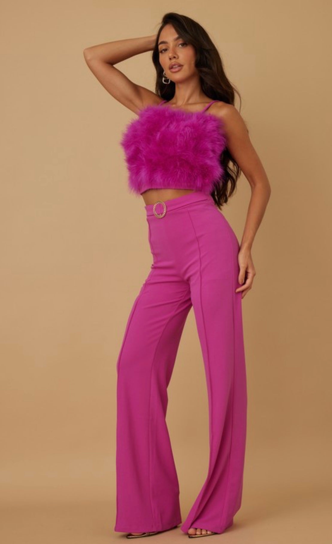 Minda Faux Fur Crop Top and Pant Set