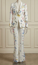 Chase White Floral and Butterfly Blazer and Pant Set