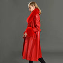 Marise Leather Midi Trench with Fox Fur Collar and Wrist Cuffs