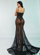 Dearia Black Lace Maxi Gown with Attached Bodysuit