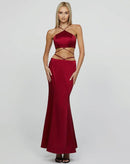 Cici Red Strappy Halter Crop and Maxi Skirt Gown Set