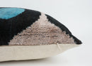 Handmade- Teal, Black, Beige Ikat Silk/Velvet Pillowcase 20"x20"