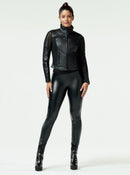 Leanza Acceleration Moto Mesh Tie Back Leather Jacket