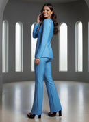 Minda Teal Rose Detail Blazer and Pant
