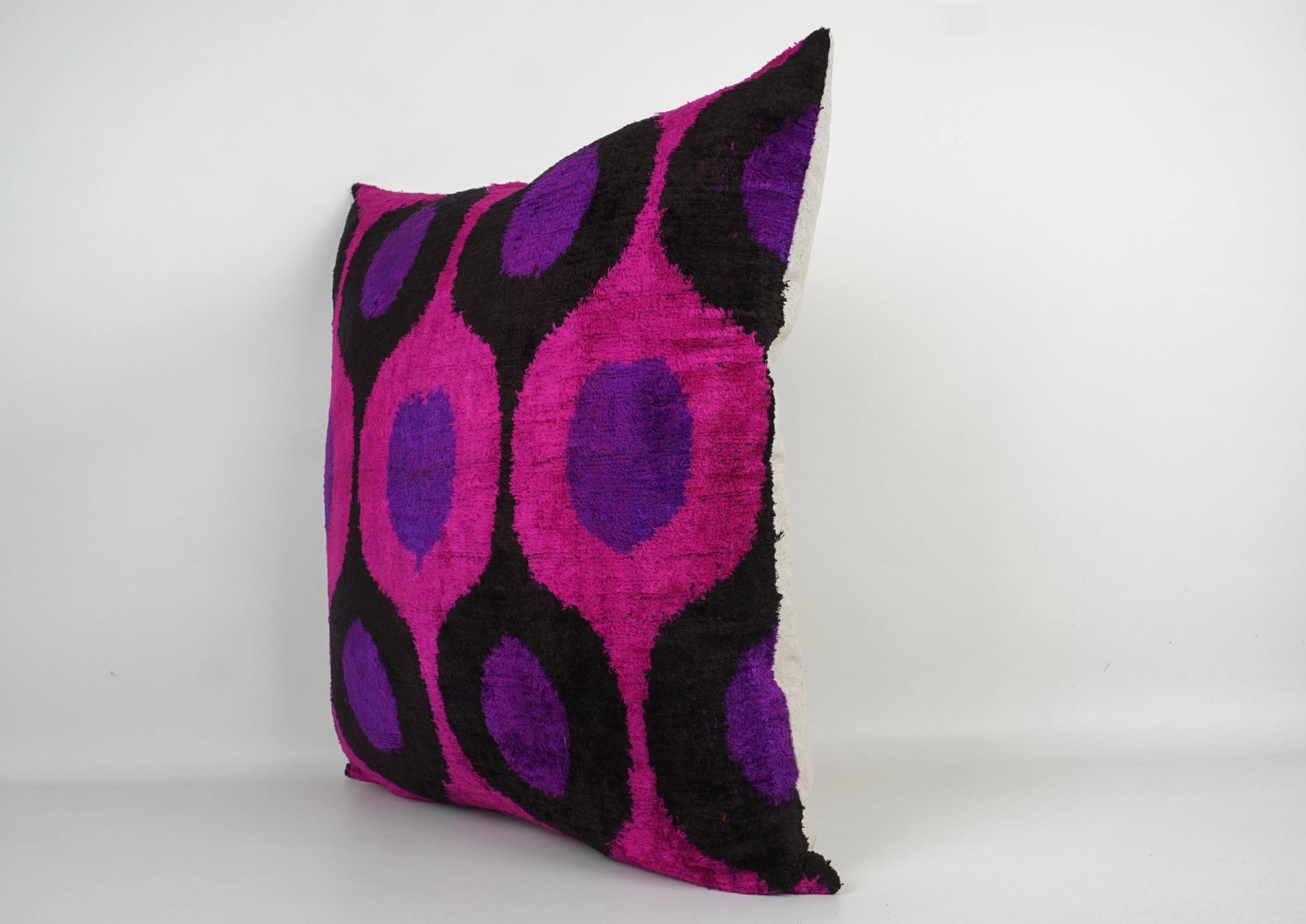 Handmade Pink, Purple, Black Ikat Silk/Velvet Pillowcase 20"x20"