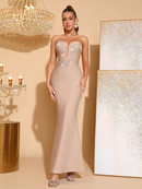 Tansy Strapless Sweetheart Neck Rhinestone Embellished Bodice Bandage Mermaid Maxi Dress