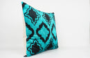 Handmade Teal and Black Ikat Silk/Velvet Pillowcase 20"x20"