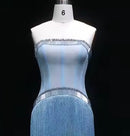 Marjan Blue Crystal Bead Embellished Corset Long Fringe Gown