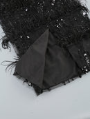 Paloma Black Strapless Sequin Feather Midi Dress