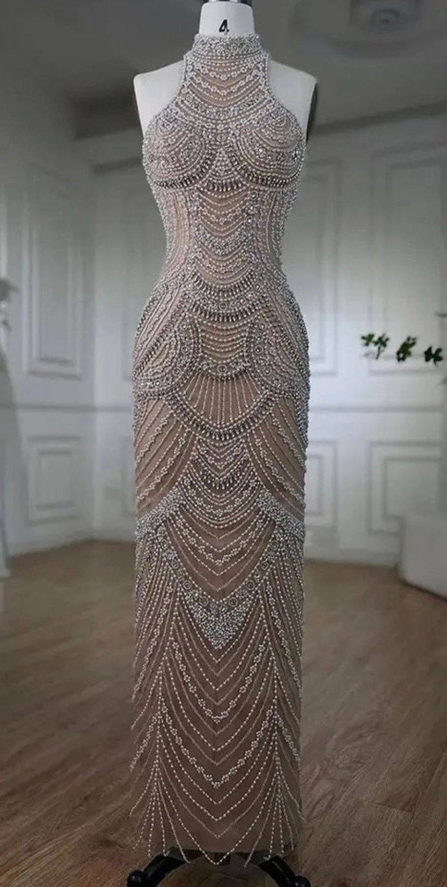 Bellina Sleeveless Mock Neck Rhinestone Pearl Beaded Embellished Gown Ever Chic Fashions Bellina Sleeveless Mock Neck Rhinestone Pearl Beaded Embellished Gown Ever Chic Fashions