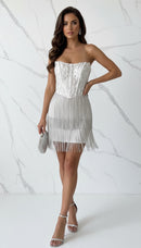 Layton Rhinestone Fringe and Pearl Embellished Mini Dress