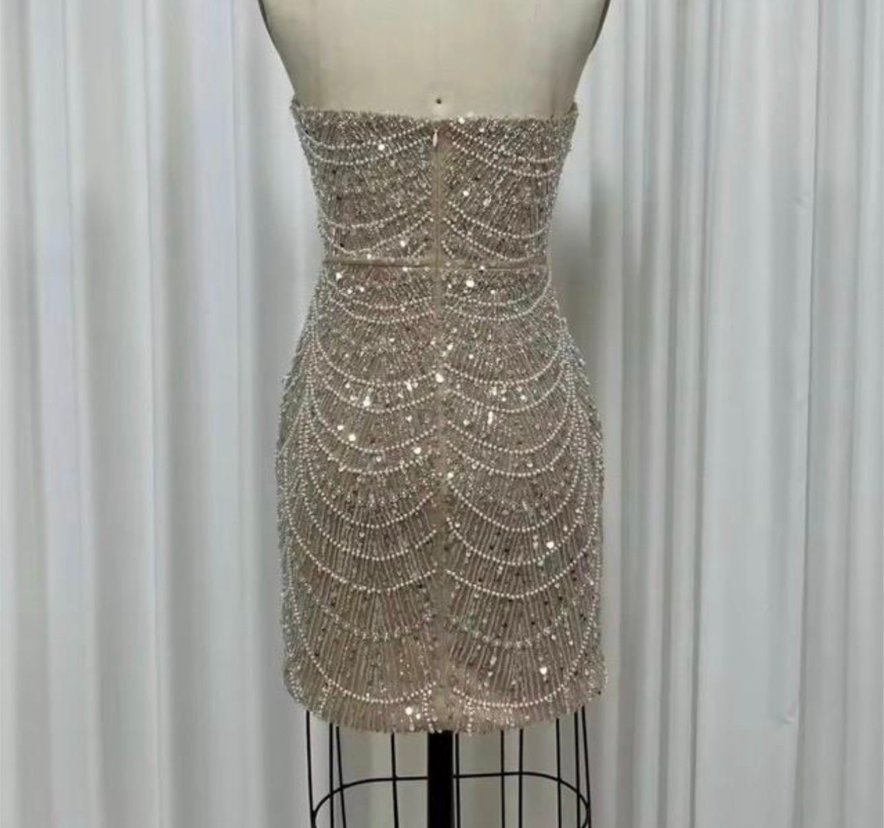 Viviana Strapless Sweetheart Neck Pearl Sequin Embellished Mini Dress 12 / White Viviana Strapless Sweetheart Neck Pearl Sequin Embellished Mini Dress 12 / White