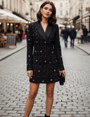 Nyla Black Rhinestone Embellished Blazer Dress