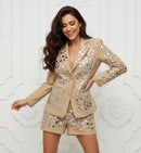Thora Mirror Embellished Blazer and Short Set