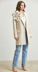 Liana Ivory Large 3D Appliqué Mid Length Coat